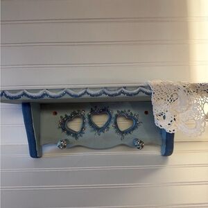 Cottage core gramma core hand painted Blue Heart Wall Shelf